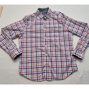 Nautica Classic Fit Stretch men's pink/wht/blue plaid long sleeve button up sz M